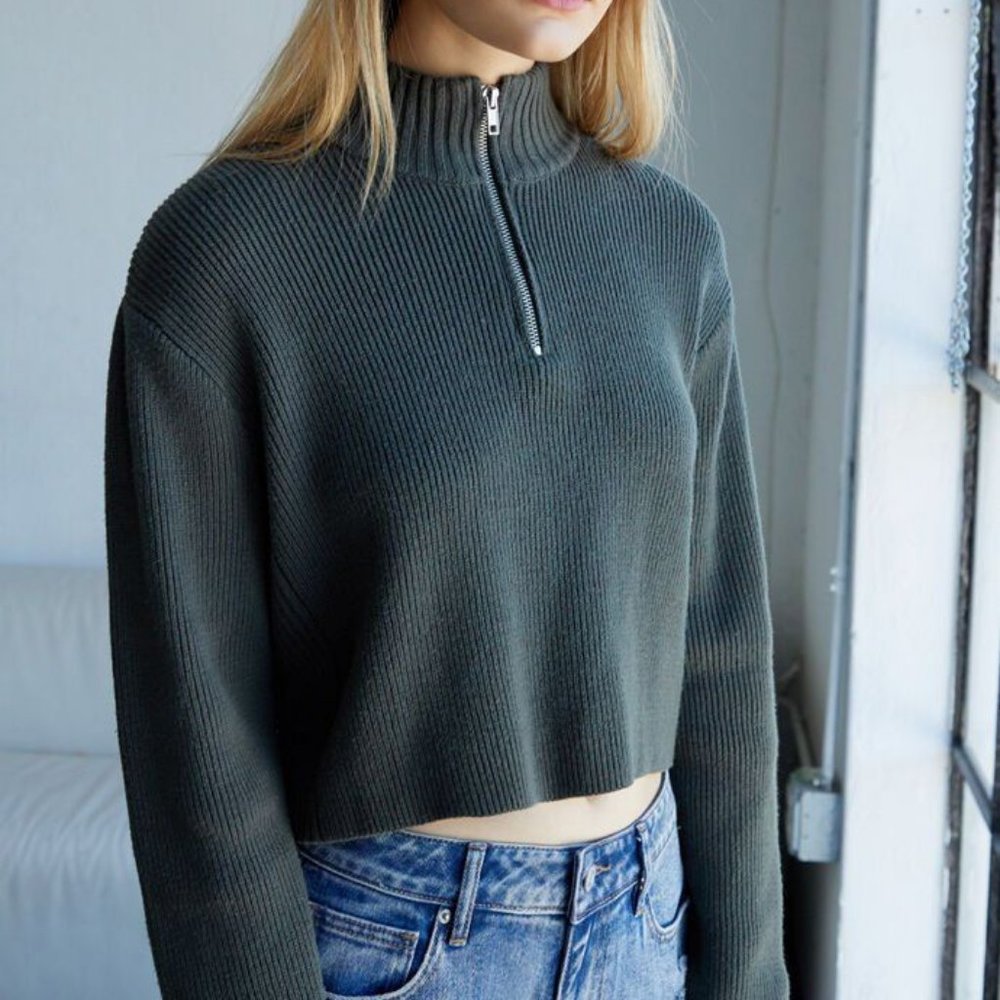 NEW Green Ribbed Half Zip